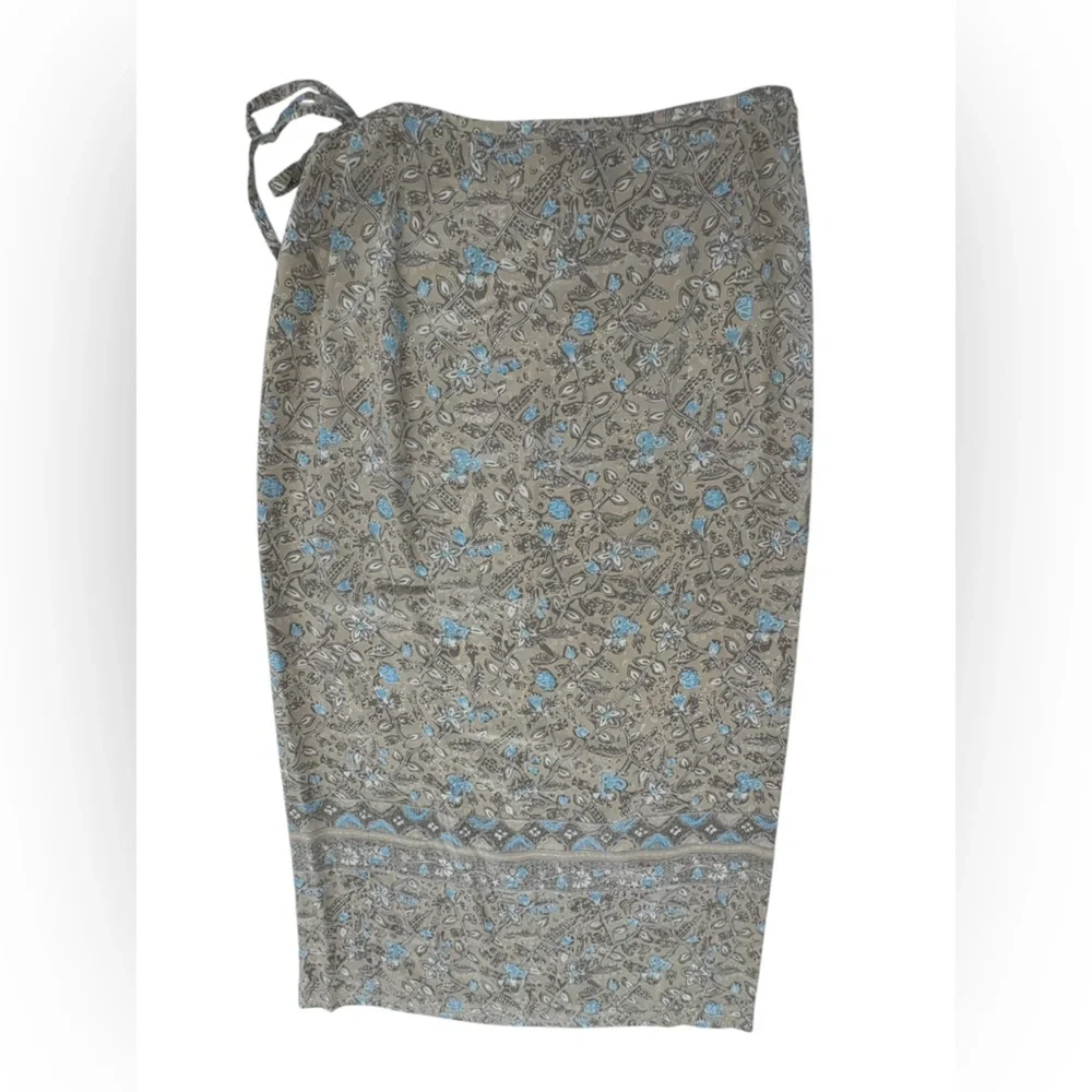 The Limited Taupe and Light Blue Floral Tie-Waist Sarong - Picture 4 of 6
